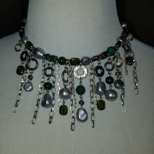Free with $20 purchase 19" Green silver beaded necklace